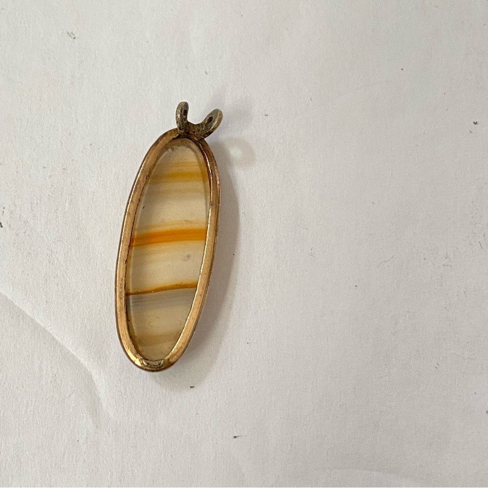 Vintage Gold and Brown Agate Stone Pendant - Picture 2 of 12
